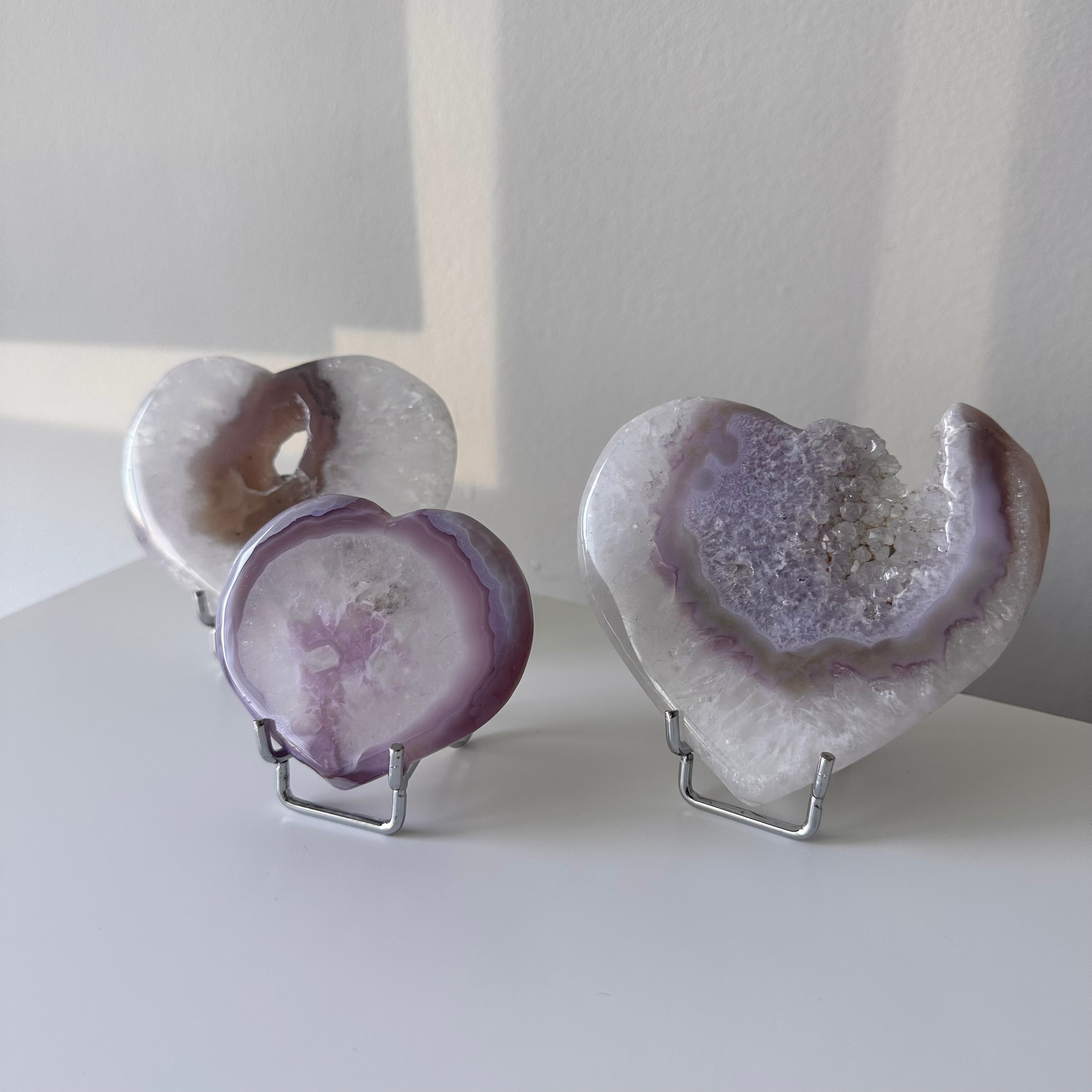 Pink Jelly Agate Hearts with stand - YOU PICK