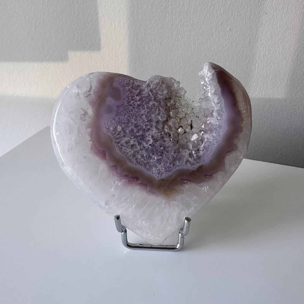 Pink Jelly Agate Hearts with stand - YOU PICK