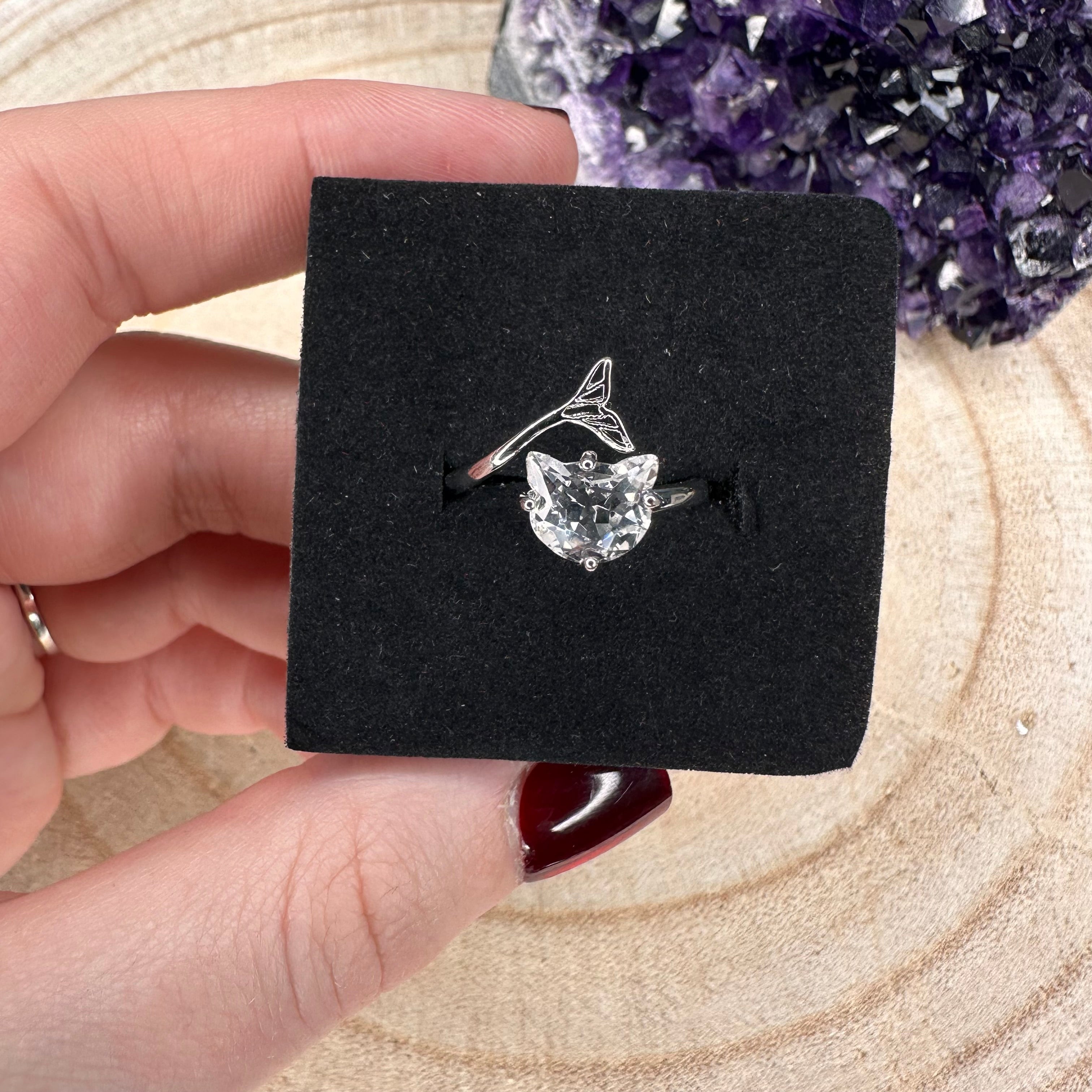 Clear Quartz Cat Ring - Adjustable
