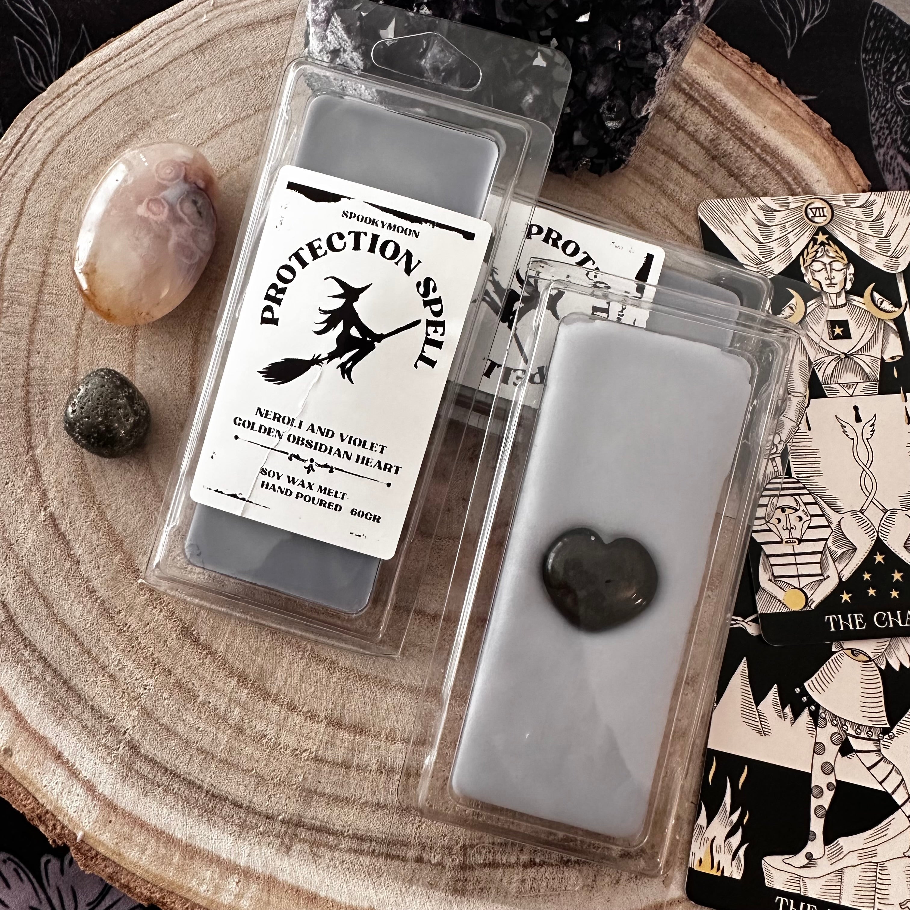 Protection Spell Wax Melt with Golden Obsidian Heart
