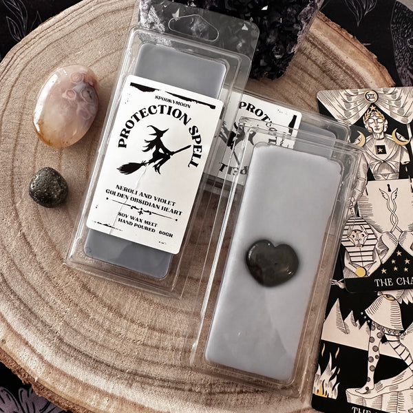 Protection Spell Wax Melt with Golden Obsidian Heart